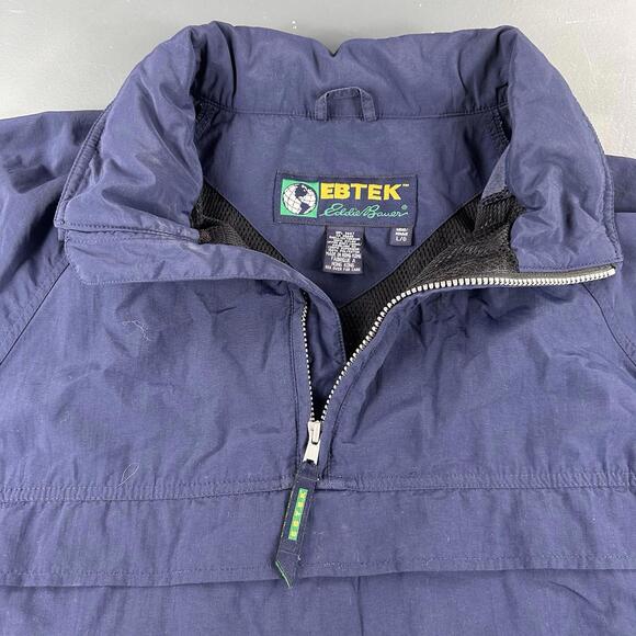 VTG Eddie Bauer Jacket Mens Large Navy EBTEK Nylon 1/2 Zip Anorak Wind Rain - Picture 2 of 10